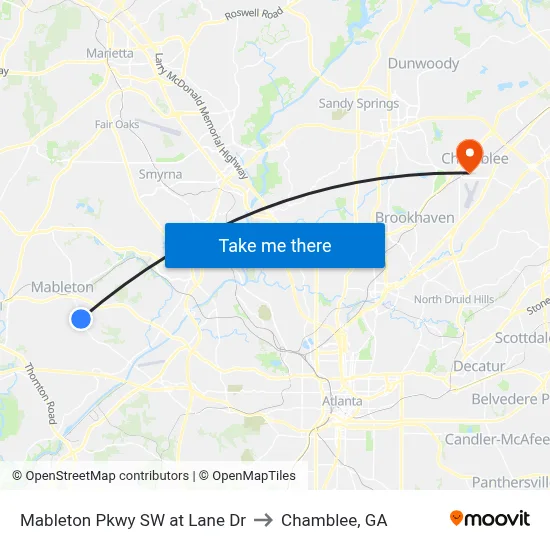 Mableton Pkwy SW at Lane Dr to Chamblee, GA map