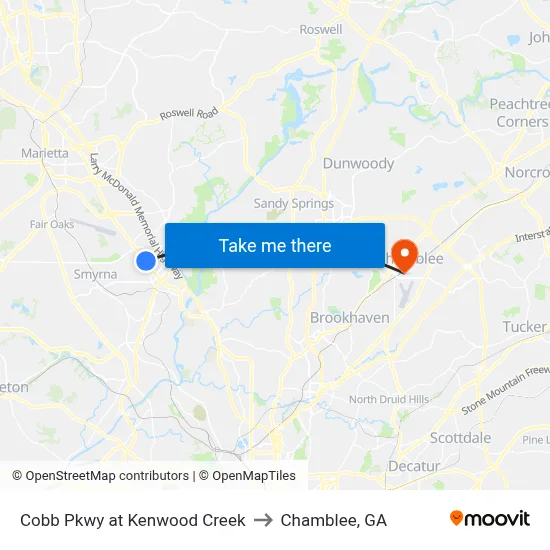 Cobb Pkwy at Kenwood Creek to Chamblee, GA map