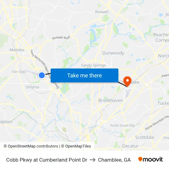 Cobb Pkwy at Cumberland Point Dr to Chamblee, GA map