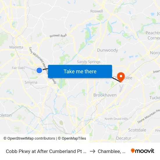 Cobb Pkwy at After Cumberland Pt Dr to Chamblee, GA map
