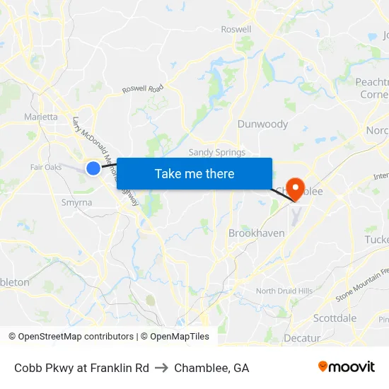 Cobb Pkwy at Franklin Rd to Chamblee, GA map