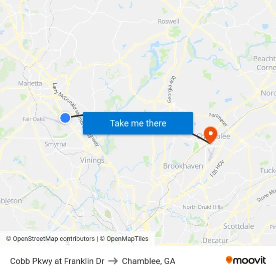 Cobb Pkwy at Franklin Dr to Chamblee, GA map
