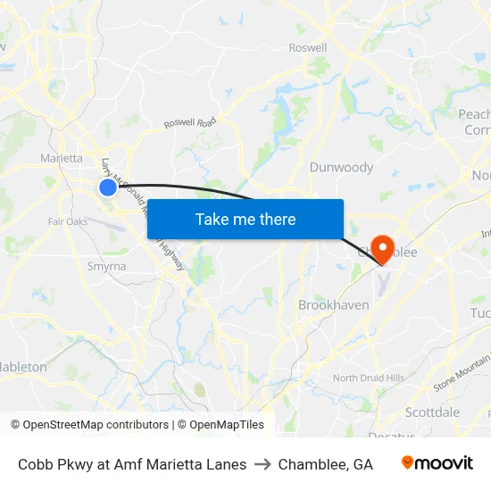 Cobb Pkwy at Amf Marietta Lanes to Chamblee, GA map