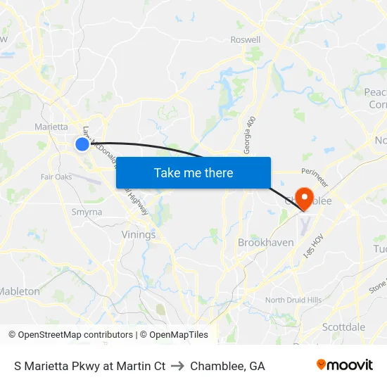 S Marietta Pkwy at Martin Ct to Chamblee, GA map