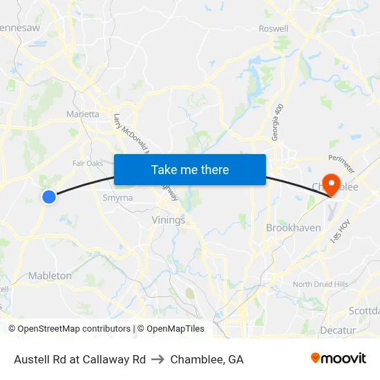 Austell Rd at Callaway Rd to Chamblee, GA map