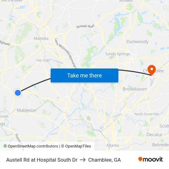 Austell Rd at Hospital South Dr to Chamblee, GA map