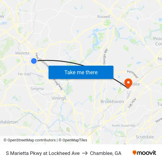 S Marietta Pkwy at Lockheed Ave to Chamblee, GA map