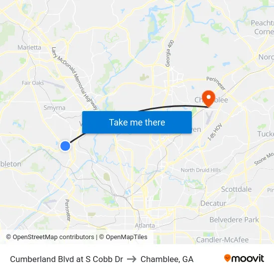 Cumberland Blvd at S Cobb Dr to Chamblee, GA map