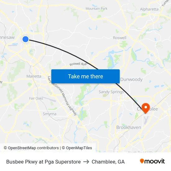 Busbee Pkwy at Pga Superstore to Chamblee, GA map