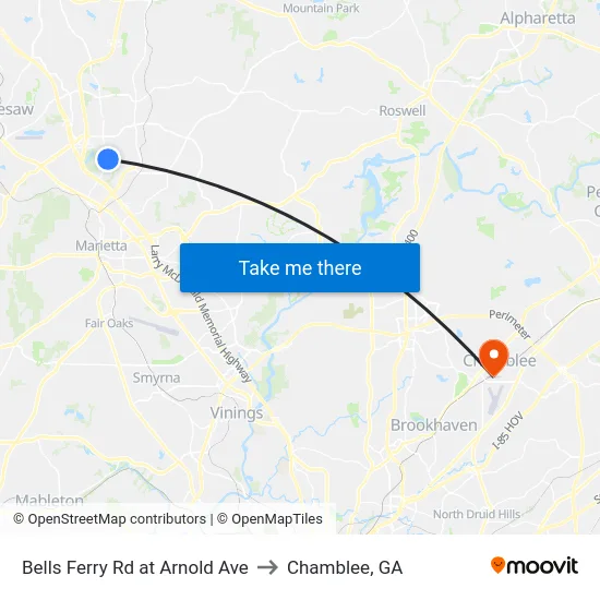 Bells Ferry Rd at Arnold Ave to Chamblee, GA map