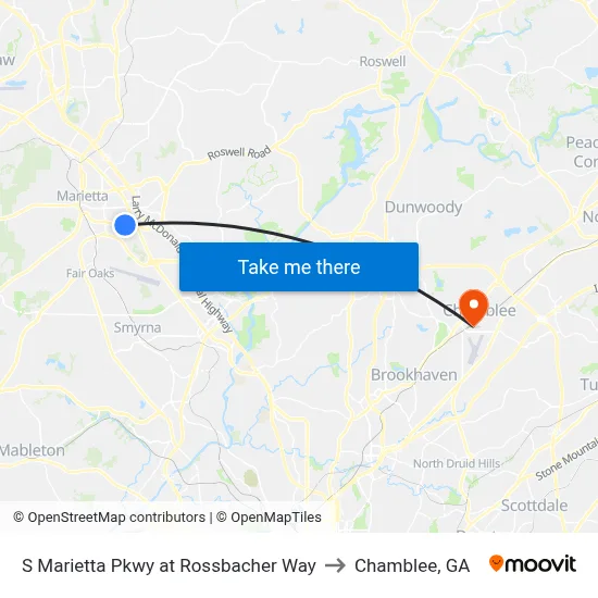 S Marietta Pkwy at Rossbacher Way to Chamblee, GA map