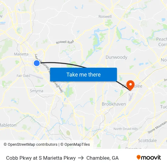 Cobb Pkwy at S Marietta Pkwy to Chamblee, GA map