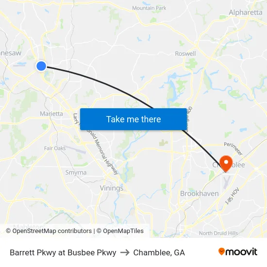Barrett Pkwy at Busbee Pkwy to Chamblee, GA map