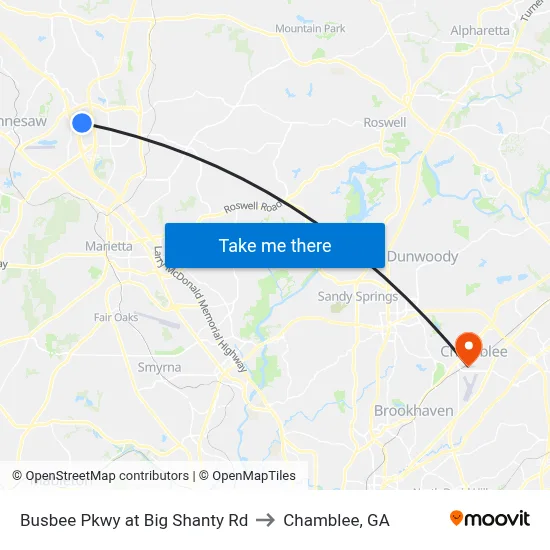 Busbee Pkwy at Big Shanty Rd to Chamblee, GA map