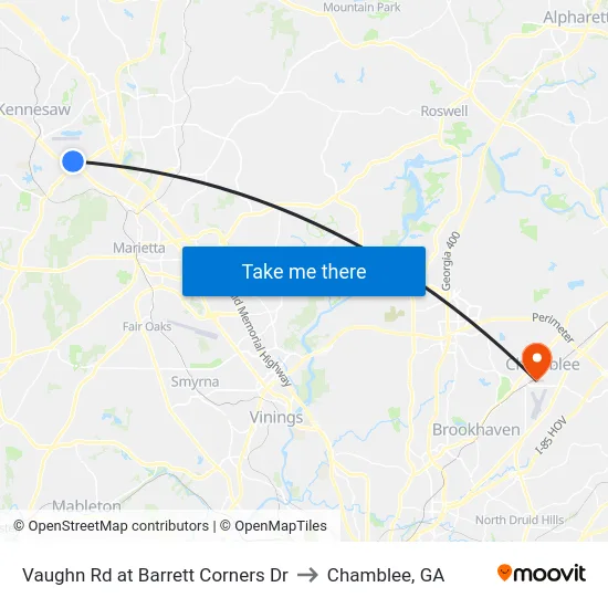 Vaughn Rd at Barrett Corners Dr to Chamblee, GA map
