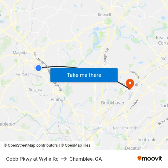 Cobb Pkwy at Wylie Rd to Chamblee, GA map