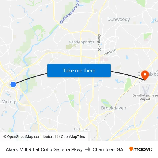 Akers Mill Rd at Cobb Galleria Pkwy to Chamblee, GA map
