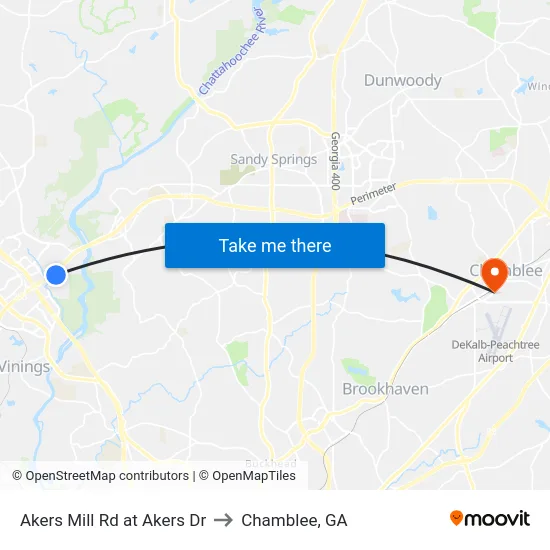 Akers Mill Rd at Akers Dr to Chamblee, GA map