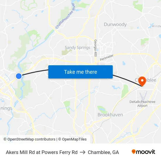 Akers Mill Rd at Powers Ferry Rd to Chamblee, GA map