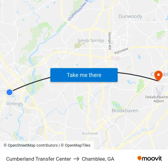 Cumberland Transfer Center to Chamblee, GA map