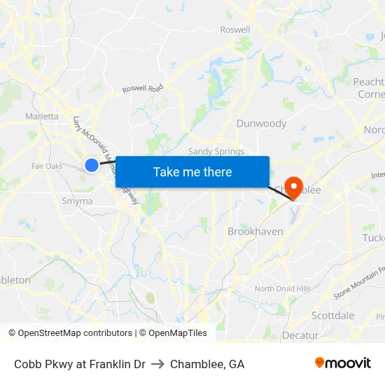 Cobb Pkwy at Franklin Dr to Chamblee, GA map
