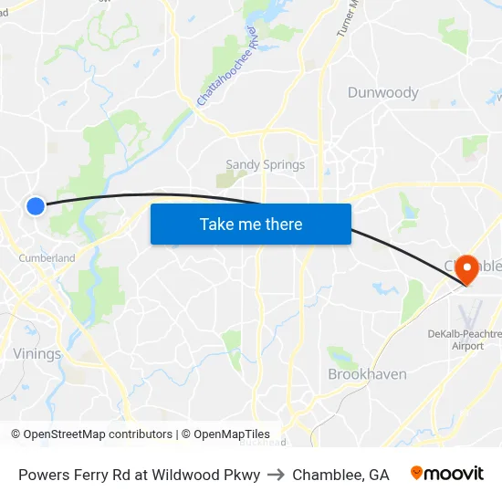 Powers Ferry Rd at Wildwood Pkwy to Chamblee, GA map