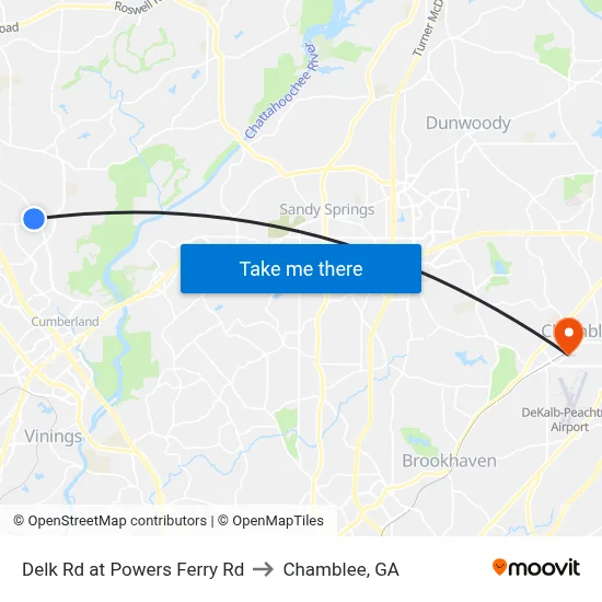 Delk Rd at Powers Ferry Rd to Chamblee, GA map
