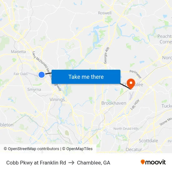 Cobb Pkwy at Franklin Rd to Chamblee, GA map