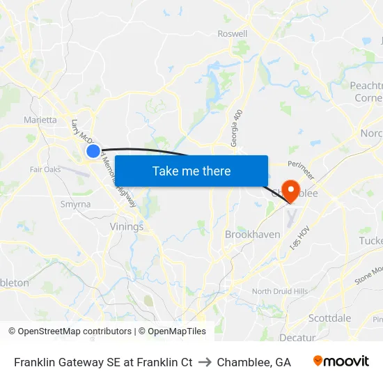 Franklin Gateway SE at Franklin Ct to Chamblee, GA map