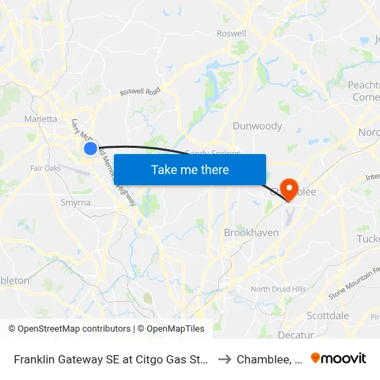 Franklin Gateway SE at Citgo Gas Station to Chamblee, GA map