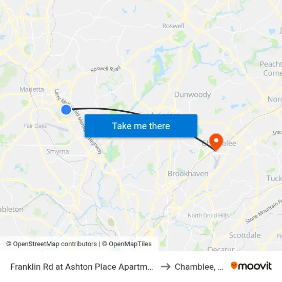 Franklin Rd at Ashton Place Apartments to Chamblee, GA map