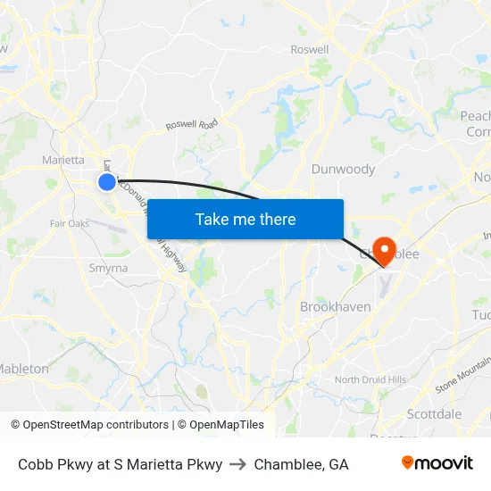 Cobb Pkwy at S Marietta Pkwy to Chamblee, GA map