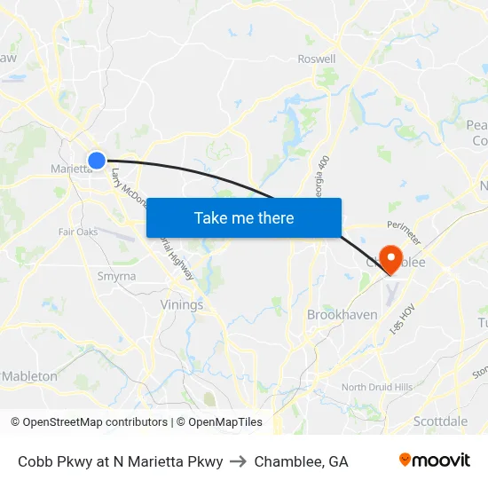 Cobb Pkwy at N Marietta Pkwy to Chamblee, GA map