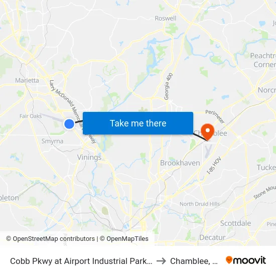 Cobb Pkwy at Airport Industrial Park Dr to Chamblee, GA map