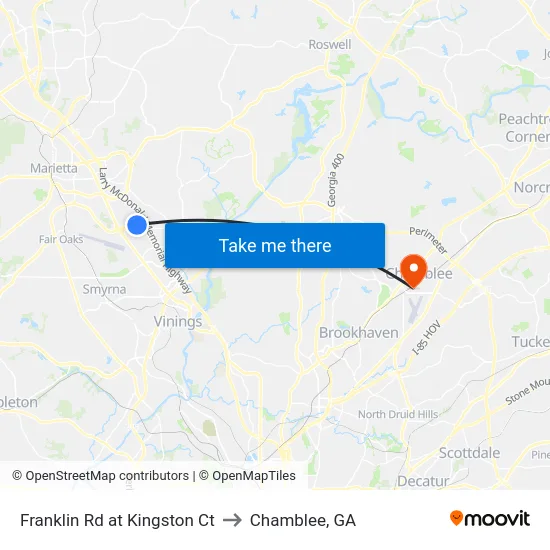 Franklin Rd at Kingston Ct to Chamblee, GA map