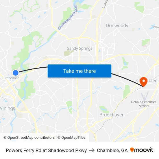Powers Ferry Rd at Shadowood Pkwy to Chamblee, GA map