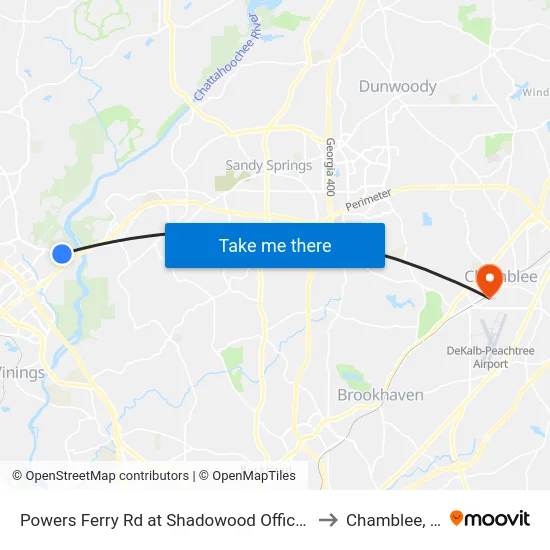 Powers Ferry Rd at Shadowood Office Park to Chamblee, GA map
