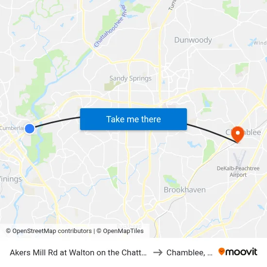 Akers Mill Rd at Walton on the Chattahoo to Chamblee, GA map