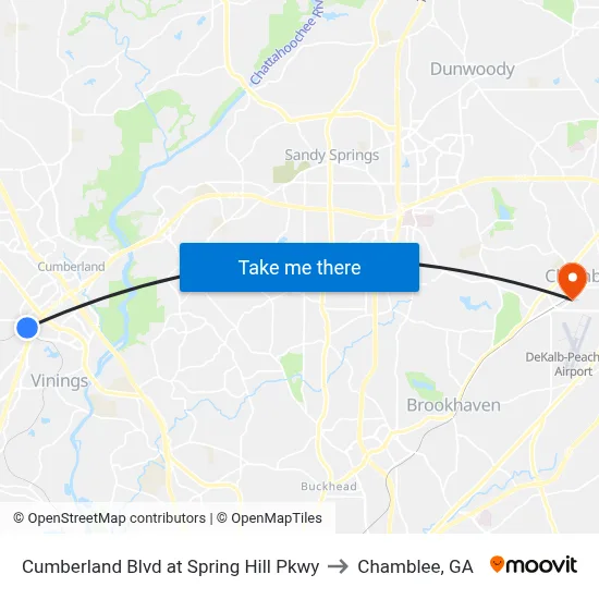 Cumberland Blvd at Spring Hill Pkwy to Chamblee, GA map