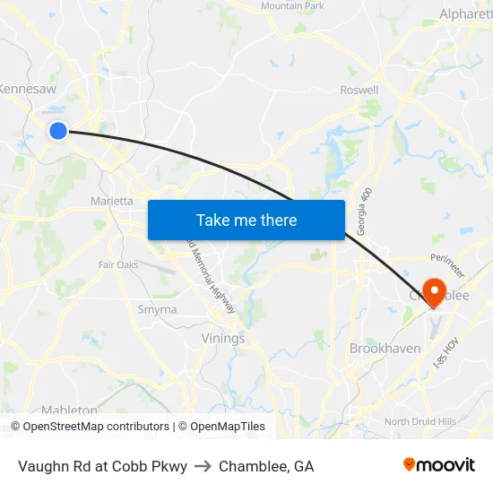 Vaughn Rd at Cobb Pkwy to Chamblee, GA map
