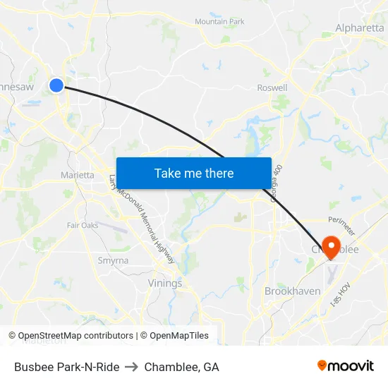 Busbee Park-N-Ride to Chamblee, GA map