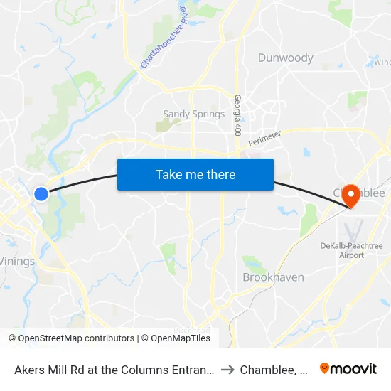 Akers Mill Rd at the Columns Entrance to Chamblee, GA map