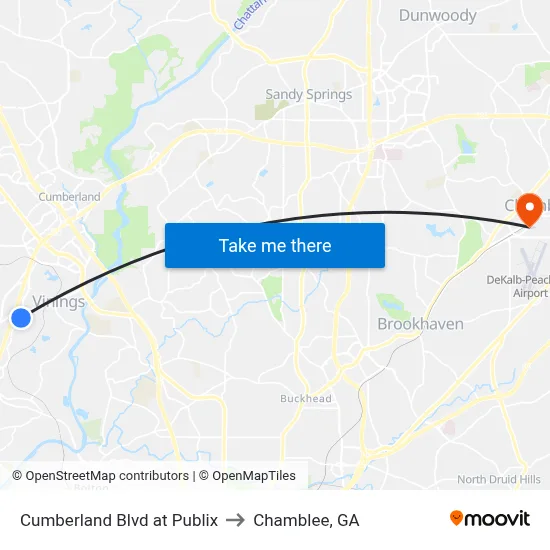Cumberland Blvd at Publix to Chamblee, GA map