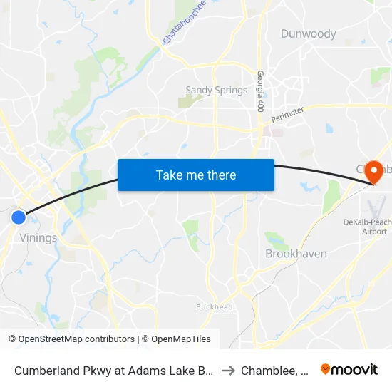 Cumberland Pkwy at Adams Lake Blvd to Chamblee, GA map