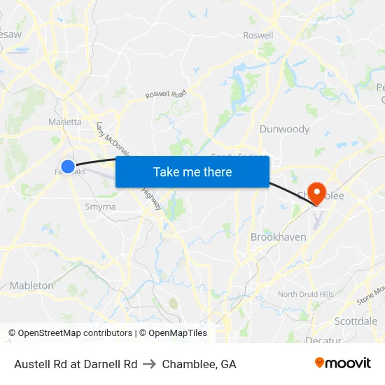 Austell Rd at Darnell Rd to Chamblee, GA map