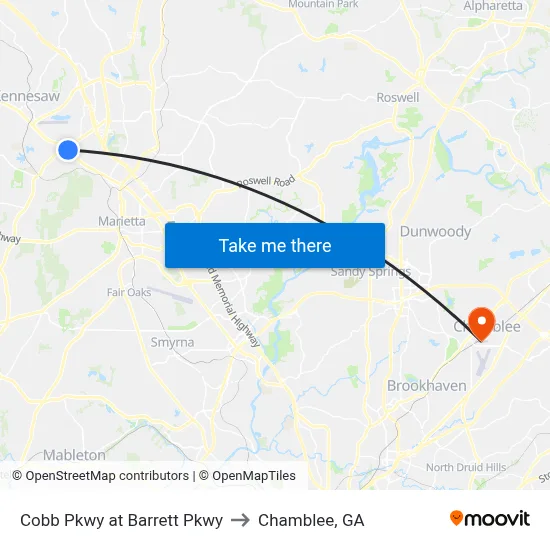 Cobb Pkwy at Barrett Pkwy to Chamblee, GA map
