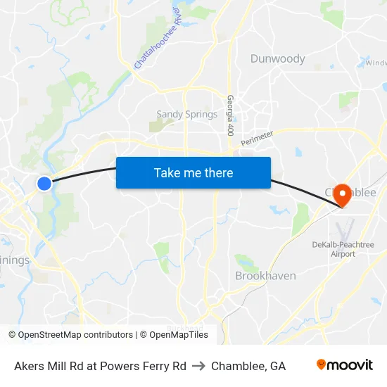 Akers Mill Rd at Powers Ferry Rd to Chamblee, GA map