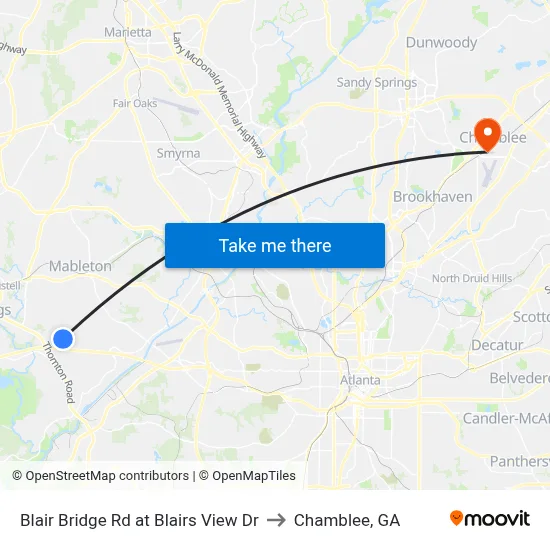 Blair Bridge Rd at Blairs View Dr to Chamblee, GA map