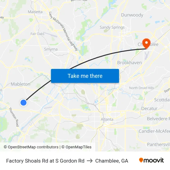 Factory Shoals Rd at S Gordon Rd to Chamblee, GA map