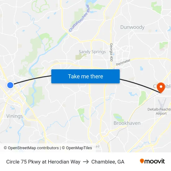 Circle 75 Pkwy at Herodian Way to Chamblee, GA map